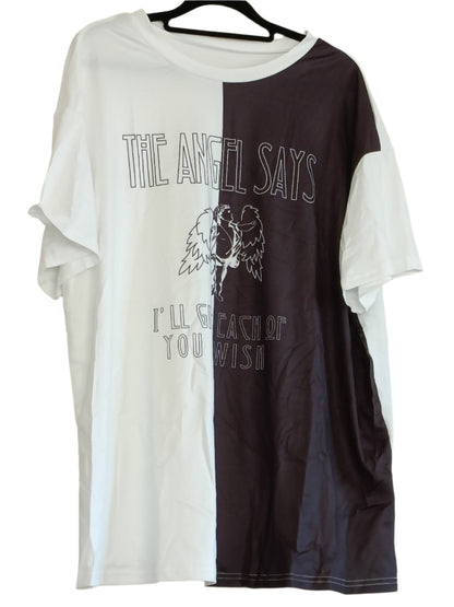 White Angel Slogan T-Shirt with Black Front Panel