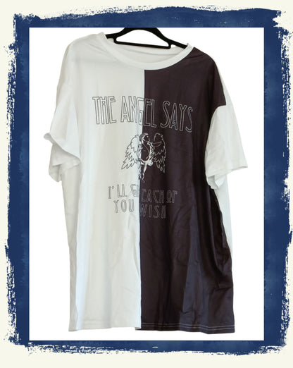 White Angel Slogan T-Shirt with Black Front Panel