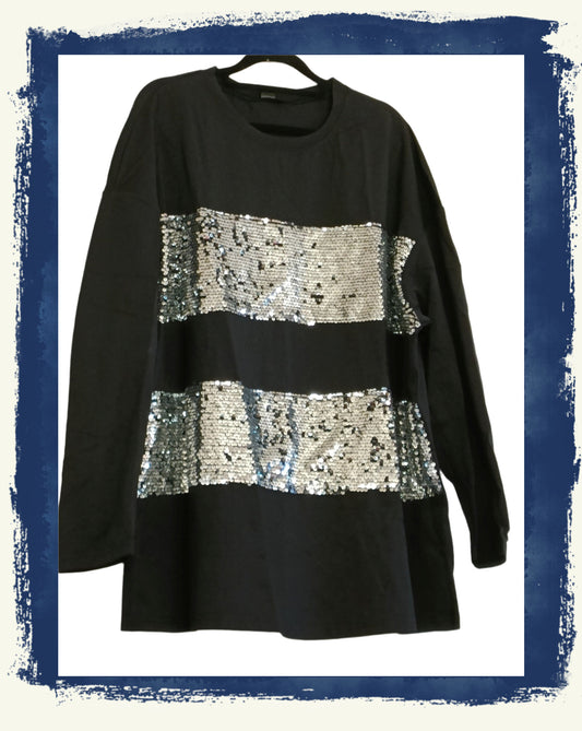 Black Long Sleeve Sequin Panel Top