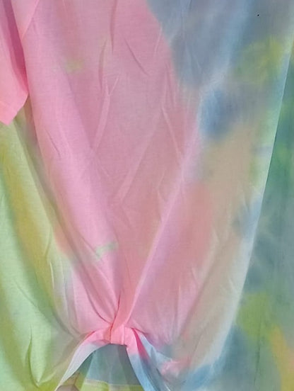 Pastel Tie Dye T-Shirt with Front Knot Detail