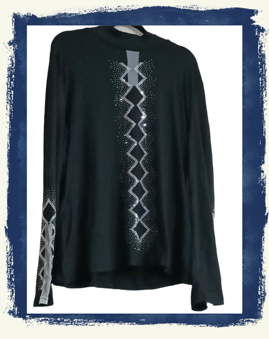 Long Sleeve Black Top with Sparkle Detail on Front and Sleeves