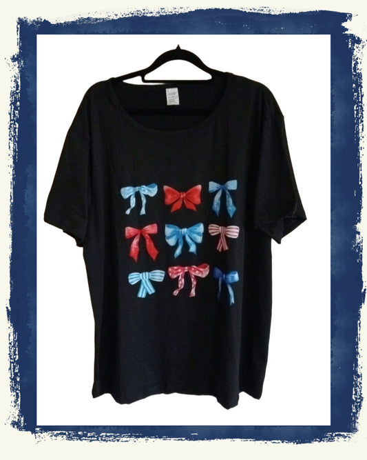 Black T Shirt with Colourful Bow Print