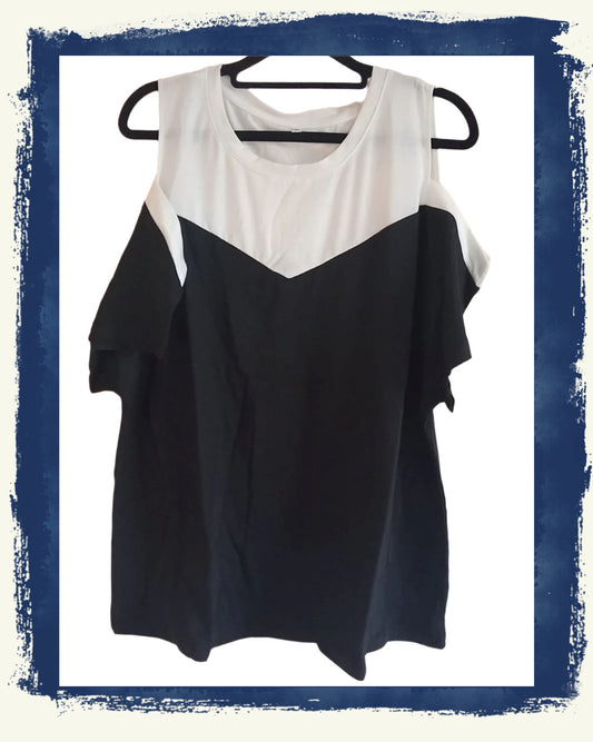 Black and White Cold Shoulder Top