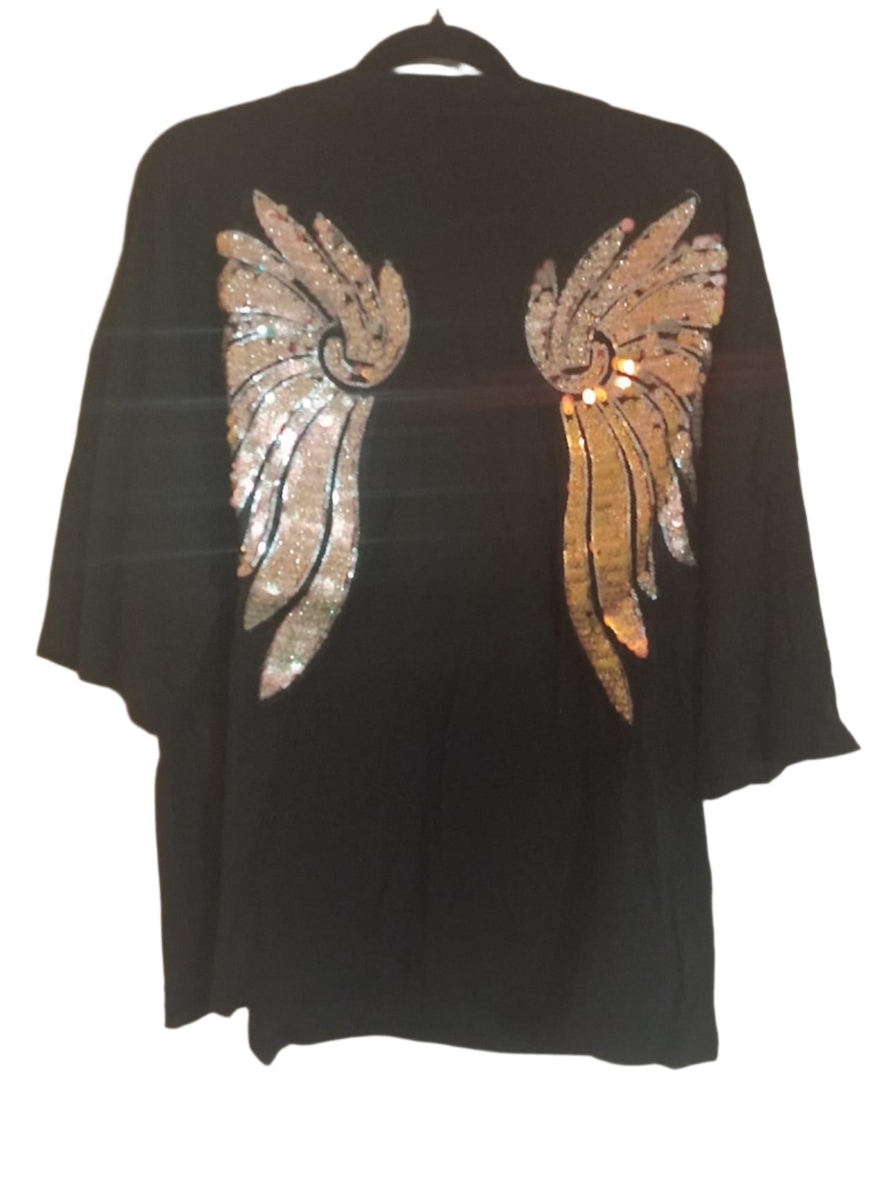 Black Top with Sequin Angel Wings on Back