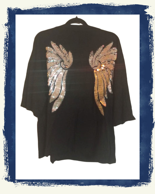 Black Top with Sequin Angel Wings on Back