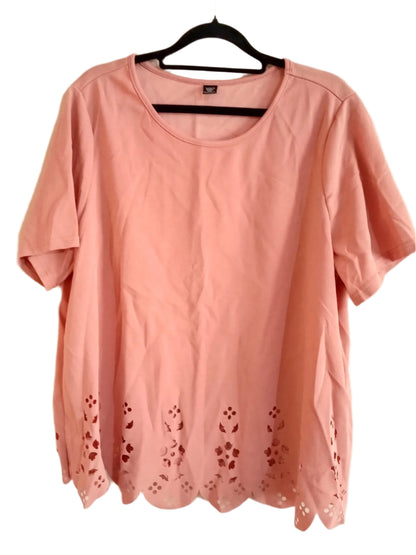 Dark Peach Short Sleeve Top with Scalloped Hem and Cut Out Detail