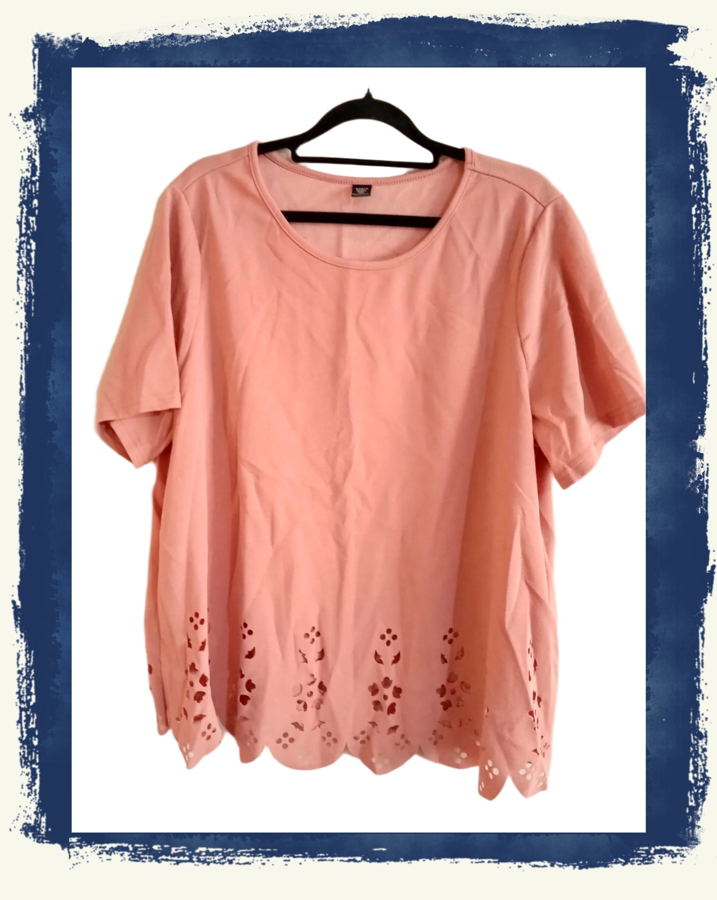 Dark Peach Short Sleeve Top with Scalloped Hem and Cut Out Detail
