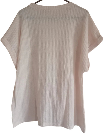 Cream Waffle Twist Front Short Sleeve Top