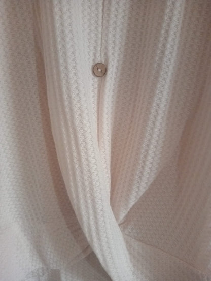 Cream Waffle Twist Front Short Sleeve Top