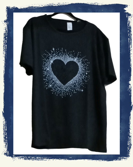Black T-Shirt with Heart Print