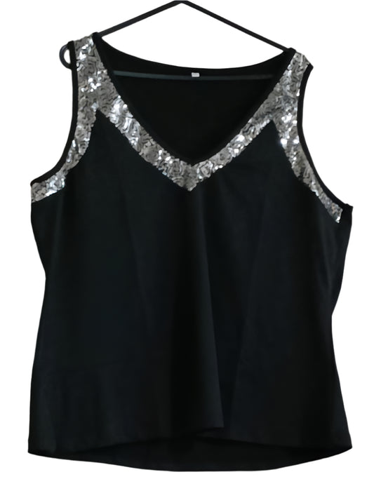 Sleeveless Top with Sequin Trim