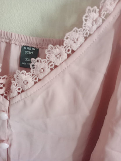 Pink Button Front and Lace Trimmed Camisole