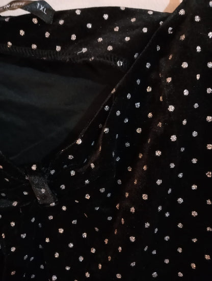 Black Velvet Touch Strappy Top with Silver Polka Dots