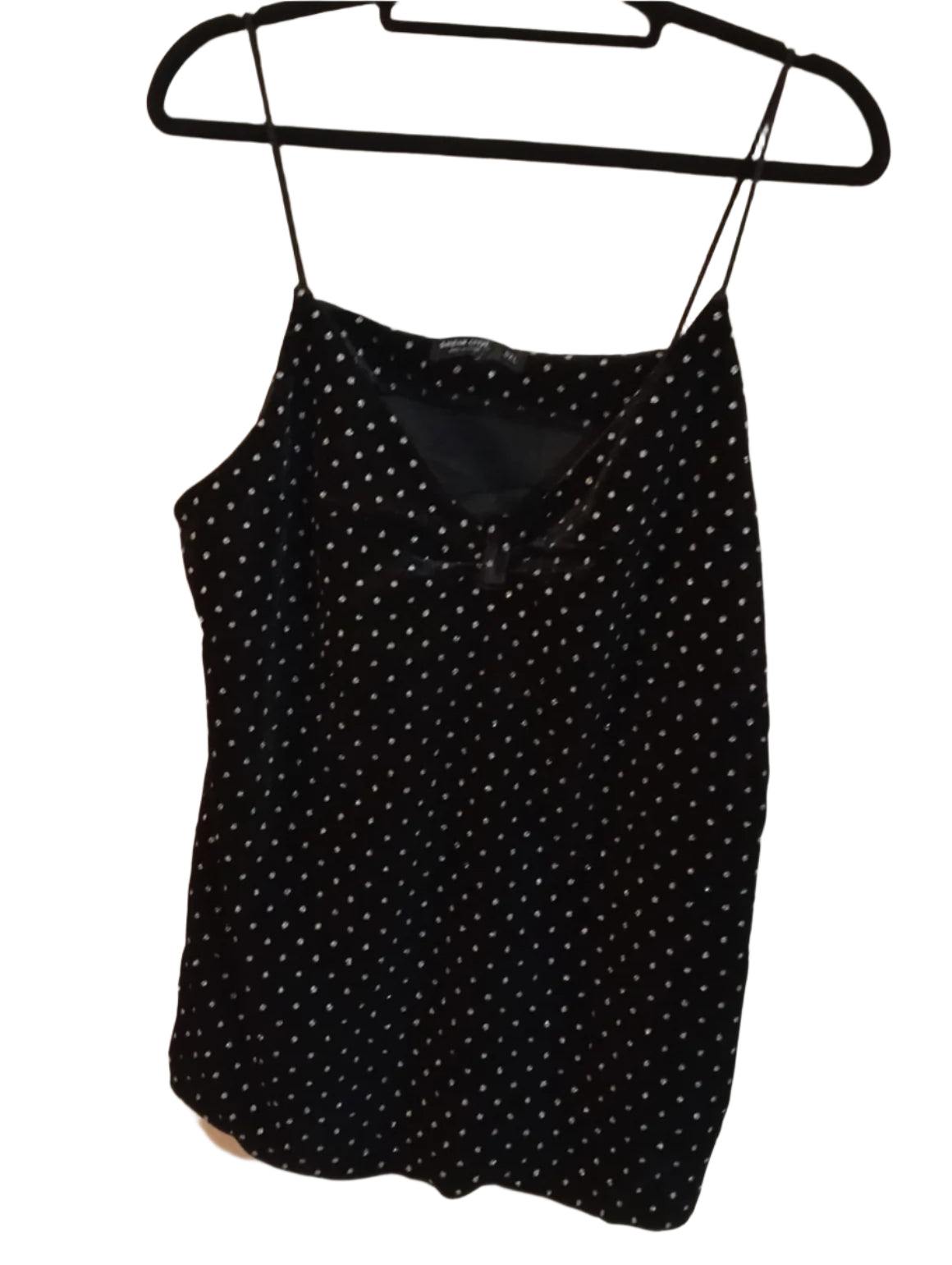 Black Velvet Touch Strappy Top with Silver Polka Dots