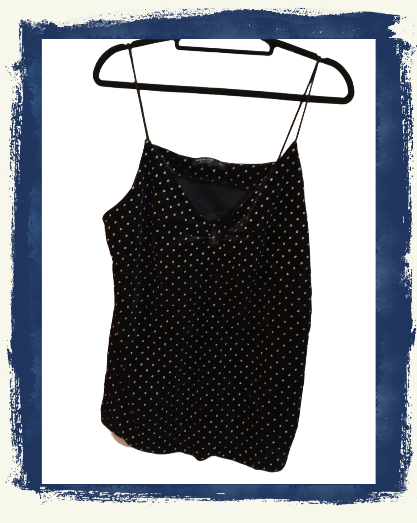 Black Velvet Touch Strappy Top with Silver Polka Dots