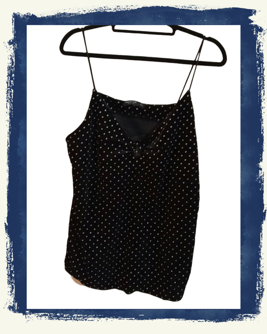 Black Velvet Touch Strappy Top with Silver Polka Dots