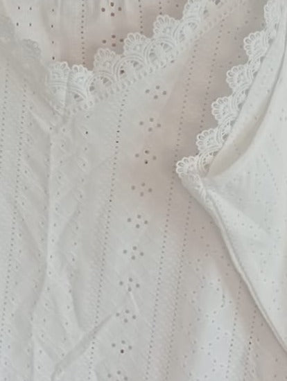 Off White Eyelet Embroidery Vest Top with Lace Trim