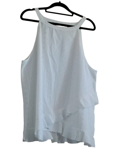 White Eyelet Embroidery Strappy Sleeveless Top with Layered Frill Hem