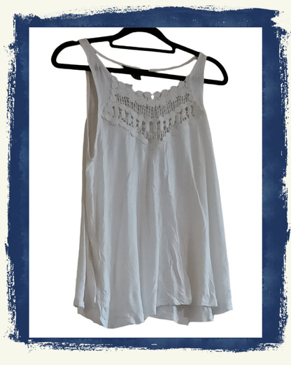White Loose Fitting Vest Top with Lace Panel