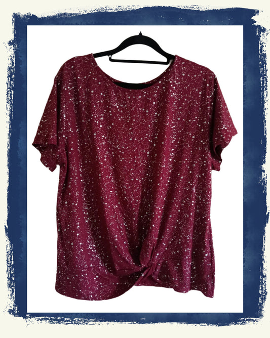 Burgundy/Red Sparkly Top with Front Knot Detail