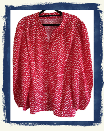 Red Collarless Shirt/Blouse with Daisy Print