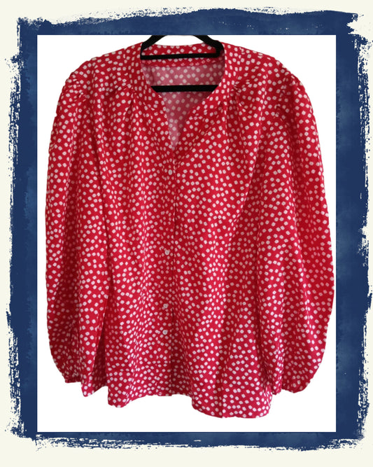 Red Collarless Shirt/Blouse with Daisy Print