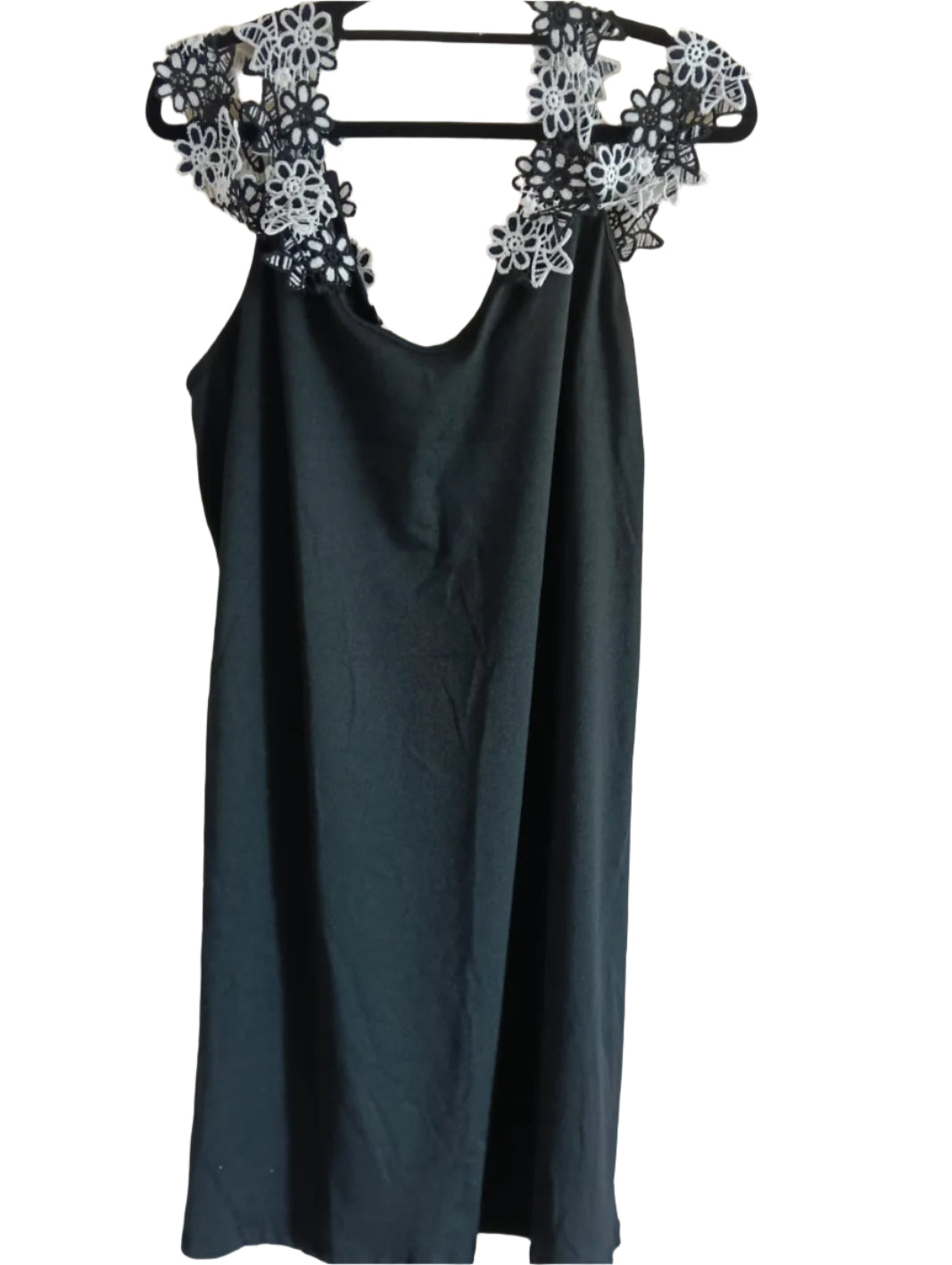 Short Black Dress with Lace Flower Straps