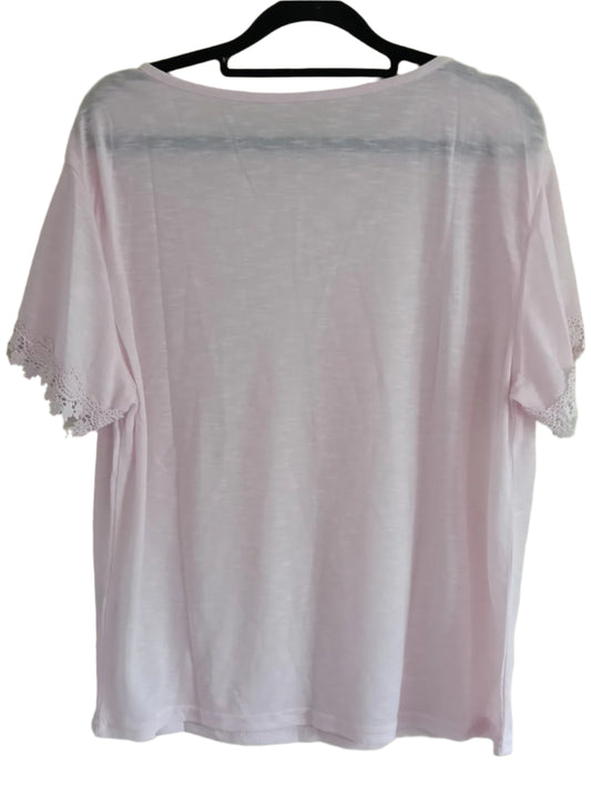 Light Pink T Shirt with Lace Detail on Short Sleeves