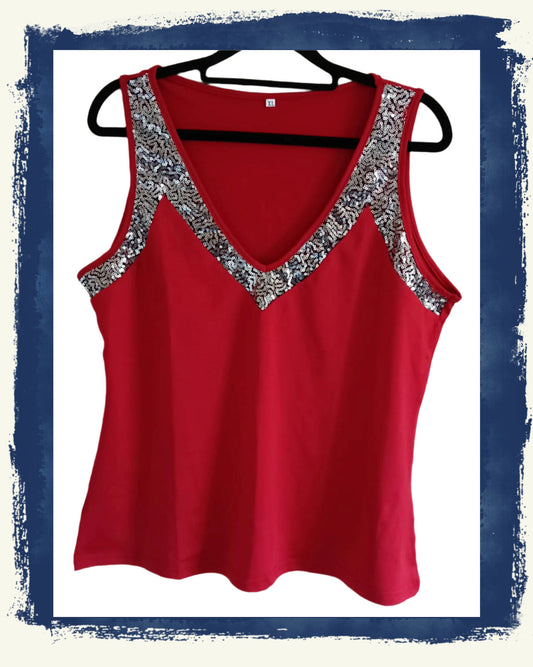 Sleeveless Top with Sequin Trim