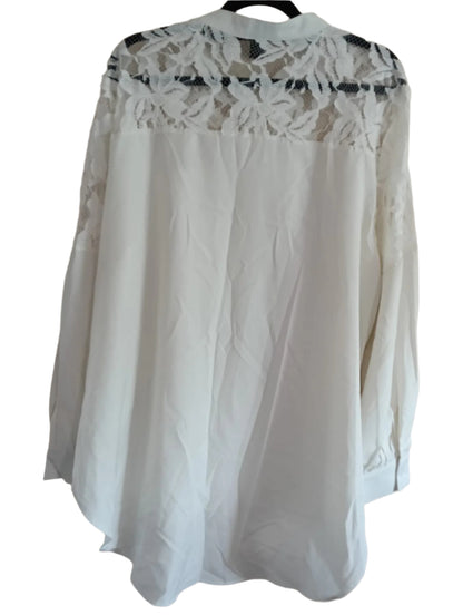 Off White Collarless Shirt with Sheer Lace Panel