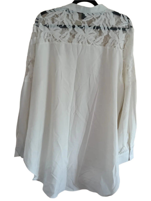 Off White Collarless Shirt with Sheer Lace Panel