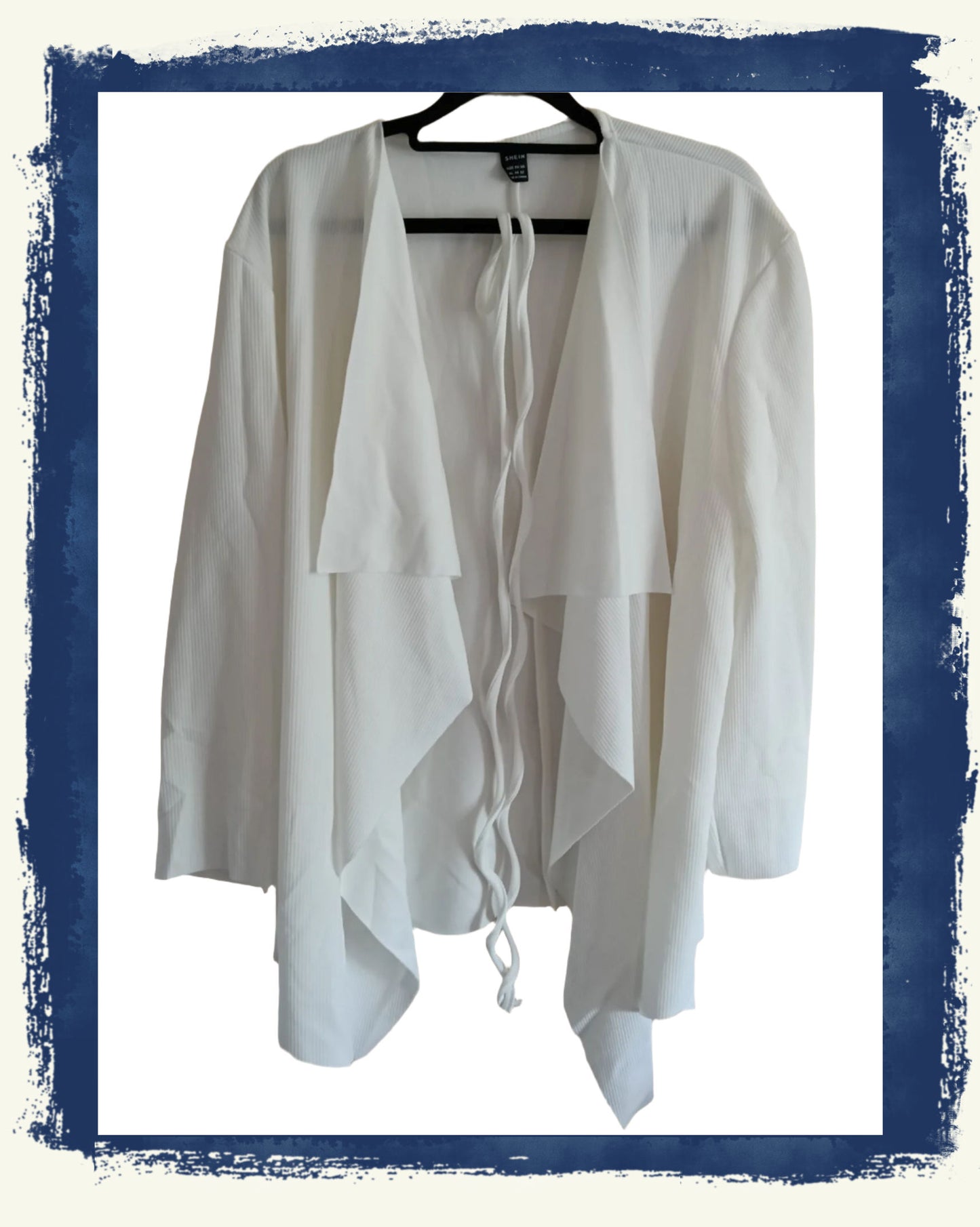 Off White Ribbed Waterfall Cardigan/Jacket with Tie Belt