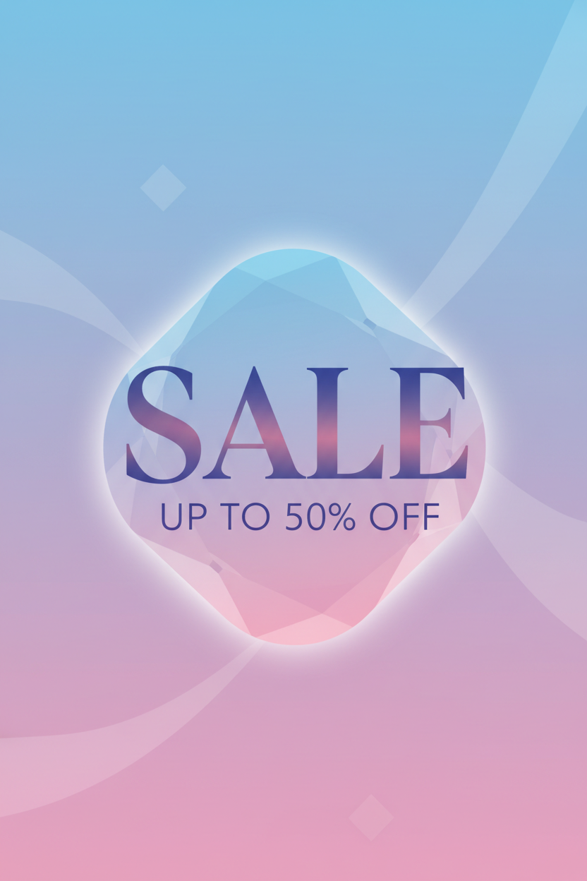 sale logo in blues pinks and lilacs in potrait orientation